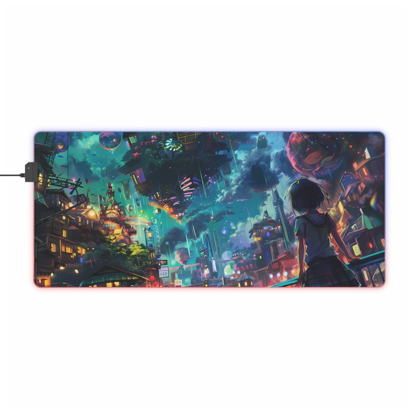 RGB Gaming Mouse Pad ( Girl Looking At A Magical City)