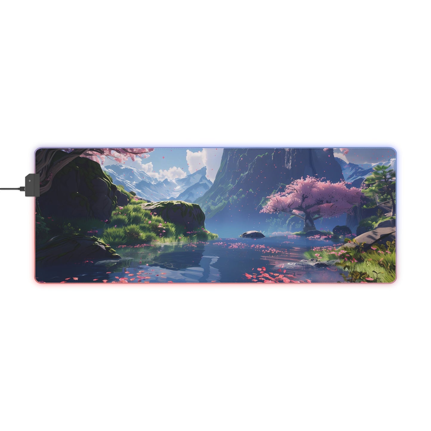 RGB Gaming Mouse Pad (Relaxing River & Sakura Tree)