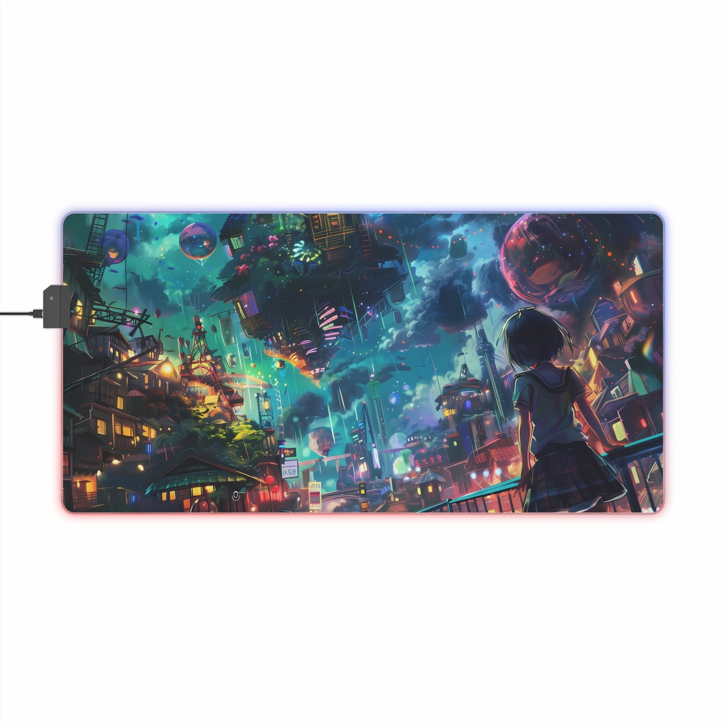 RGB Gaming Mouse Pad ( Girl Looking At A Magical City)