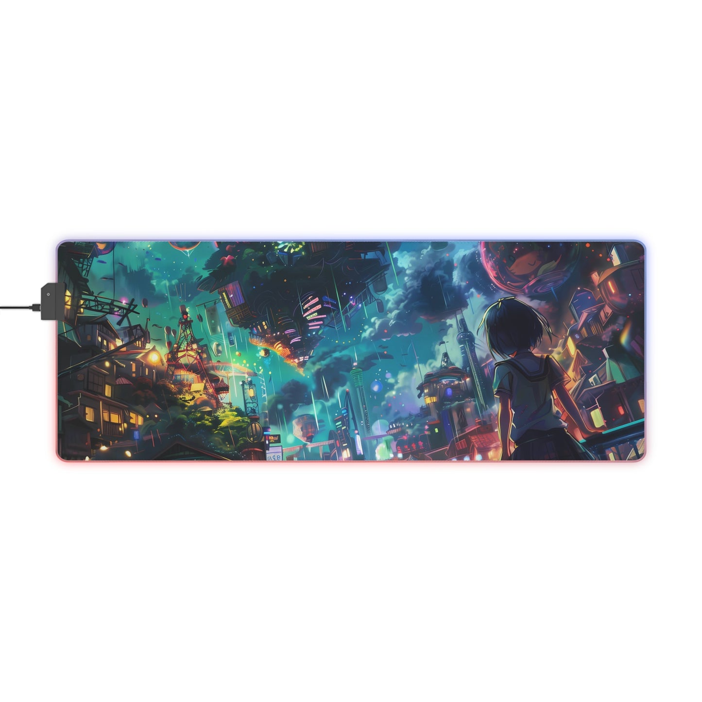 RGB Gaming Mouse Pad ( Girl Looking At A Magical City)