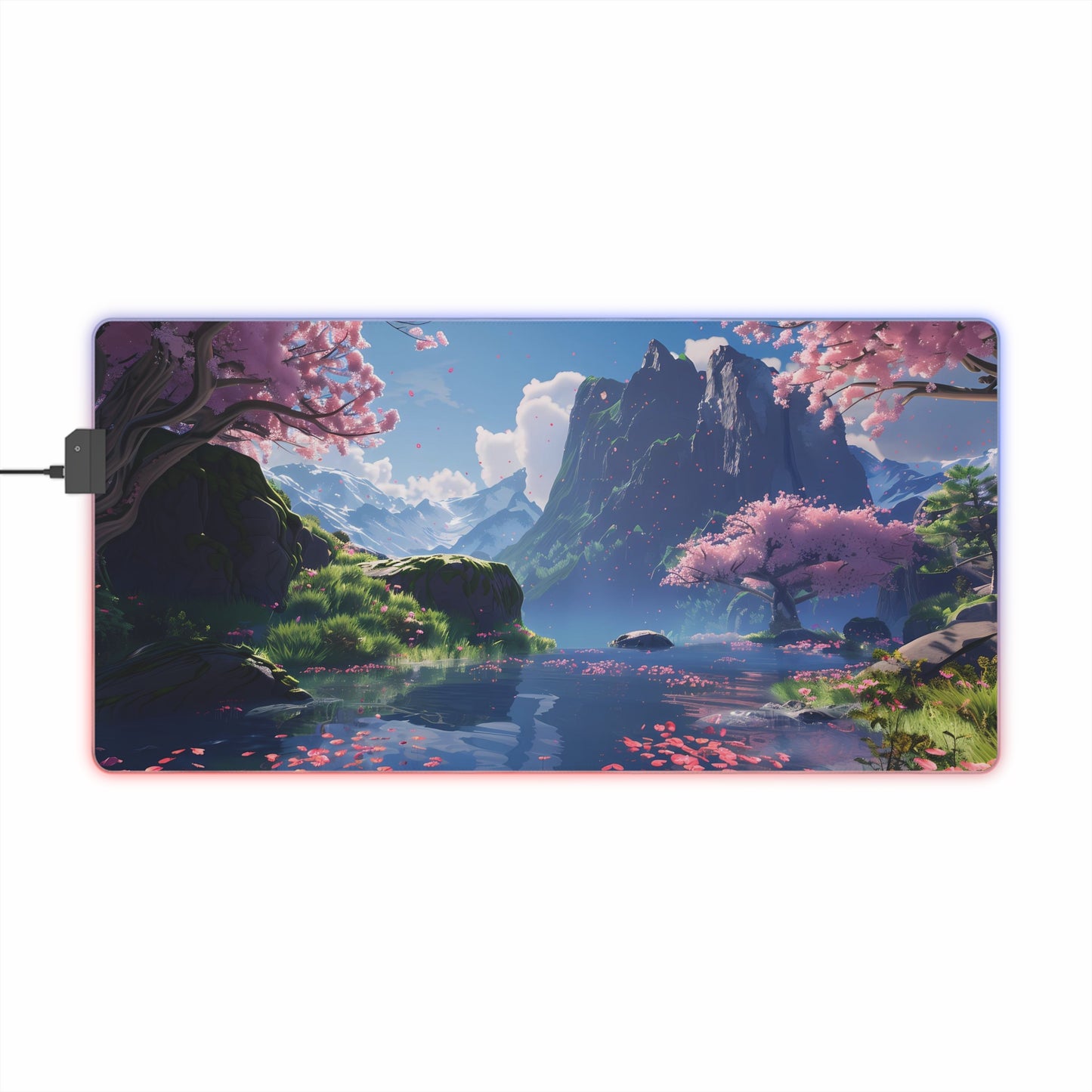 RGB Gaming Mouse Pad (Relaxing River & Sakura Tree)