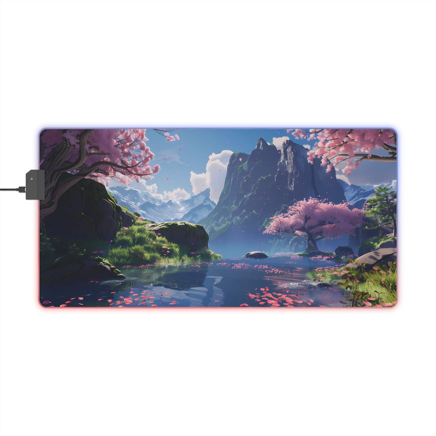 RGB Gaming Mouse Pad (Relaxing River & Sakura Tree)