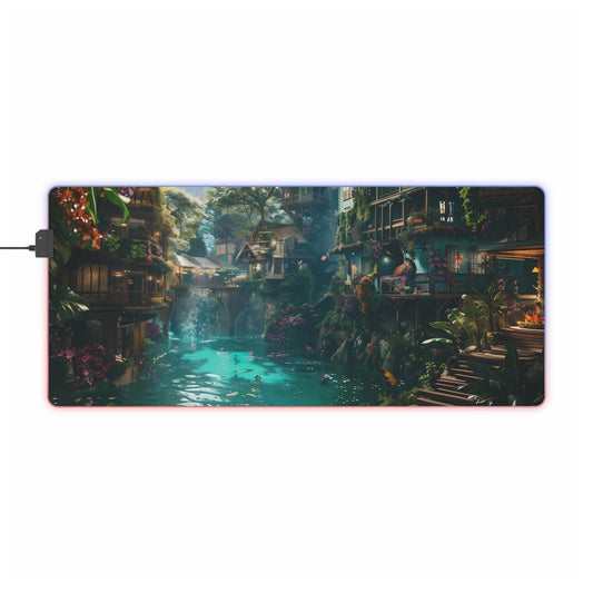 RGB Gaming Mouse Pad ( River With Houses, Abstract Style  )
