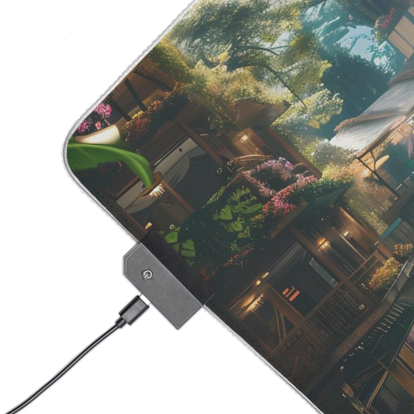 RGB Gaming Mouse Pad ( River With Houses, Abstract Style  )