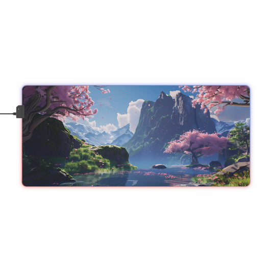 RGB Gaming Mouse Pad (Relaxing River & Sakura Tree)