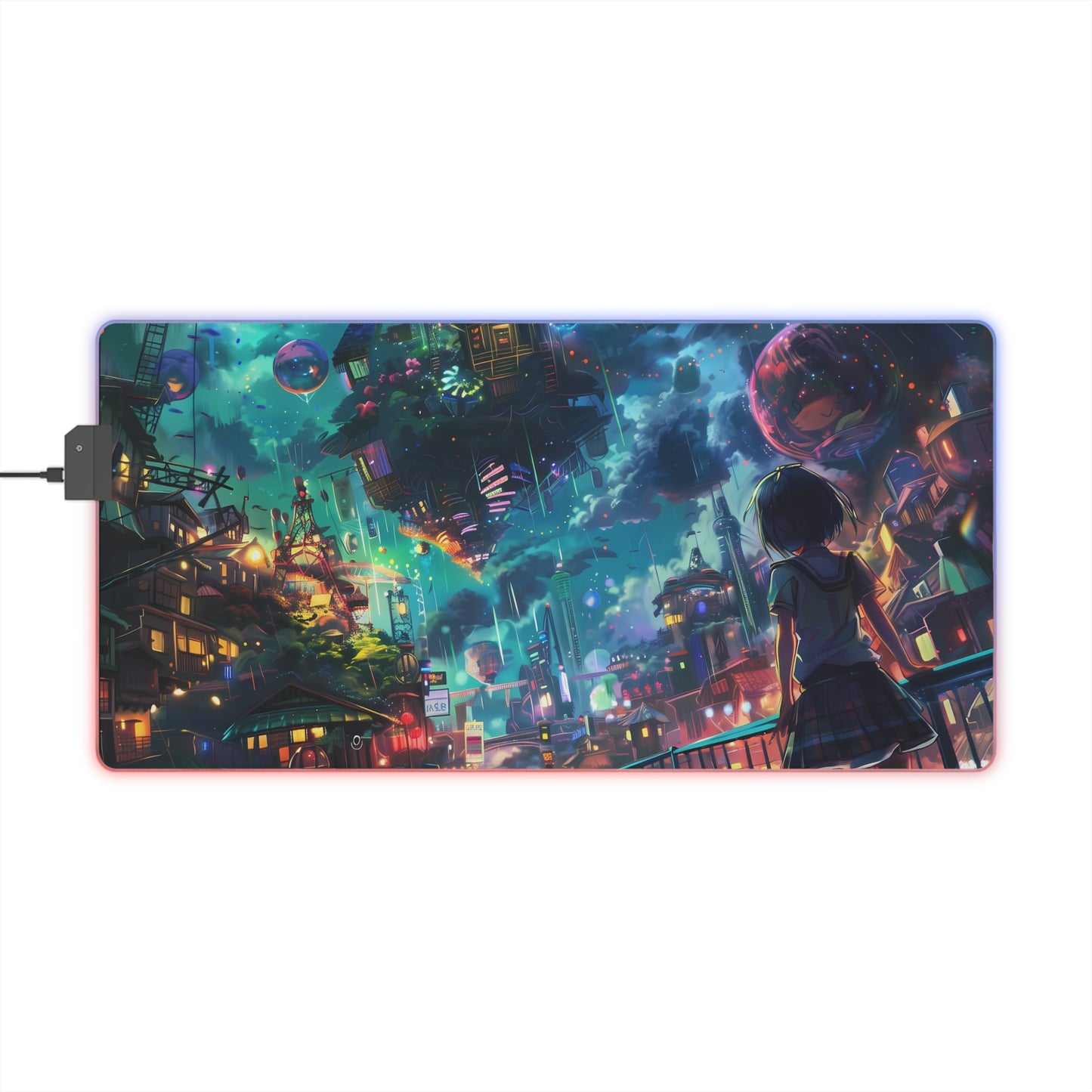 RGB Gaming Mouse Pad ( Girl Looking At A Magical City)